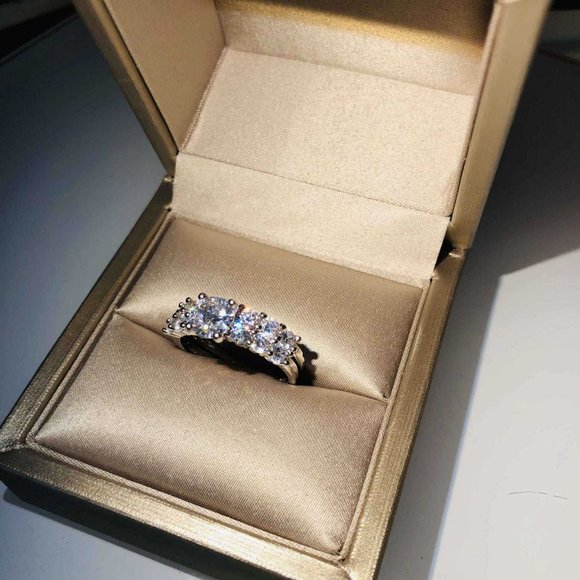 NEW 2PC/Set 925 Silver Round Diamond Ring 8 - Picture 3 of 6